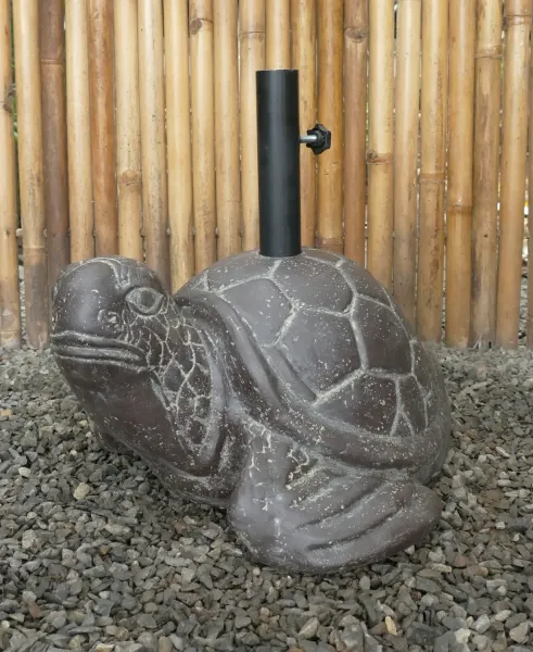 Schildkröten-Schirmständer aus Steinguss mit Durchmesser 4,2cm, Tiefbohrung 21,8cm und Höhe 28cm, 1 Set mit Metallrohr 